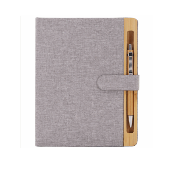 Notebook écologique avec stylo et support smartphone bambou gris