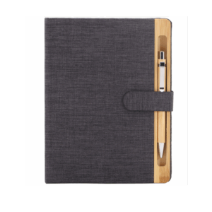 Notebook écologique avec stylo et support smartphone bambou noir
