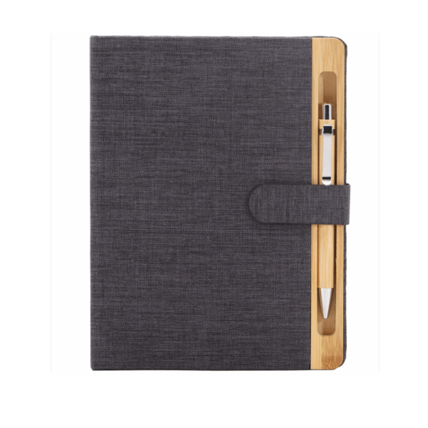 Notebook écologique avec stylo et support smartphone bambou noir