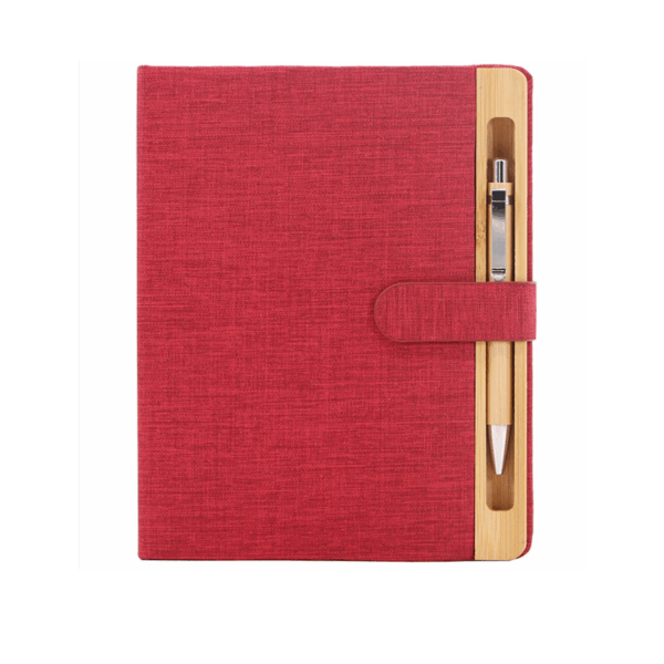 Notebook écologique avec stylo et support smartphone bambou rouge